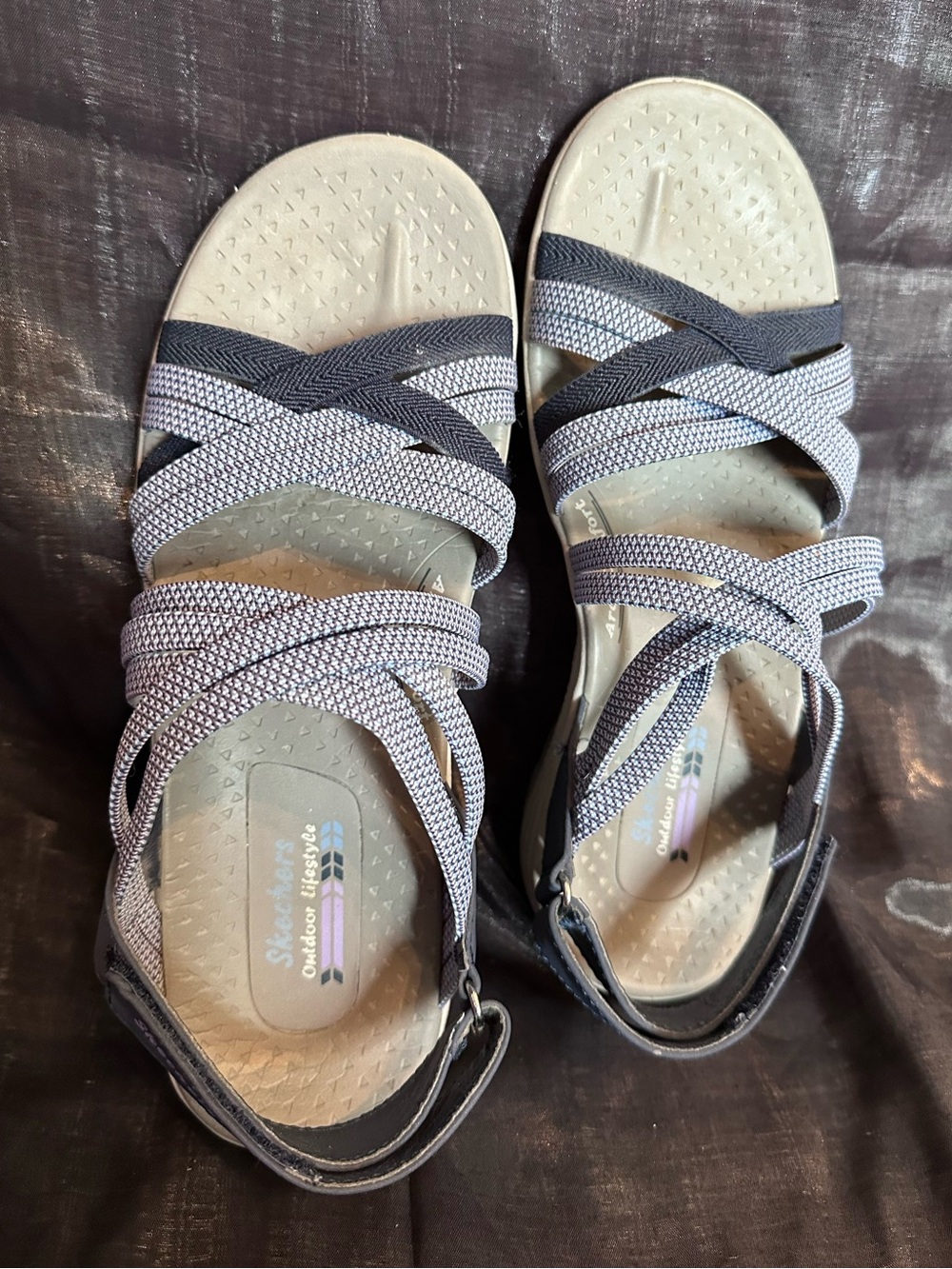 Skechers Navy & Blue Woven Strappy Sandals outdoor lifestyle arch comfort size 8 - Picture 3 of 13
